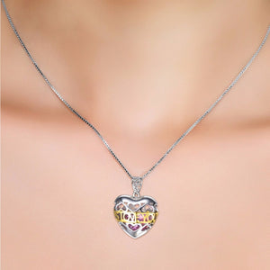 925 Sterling Silver Pink Stone Hollow Love Heart Necklace