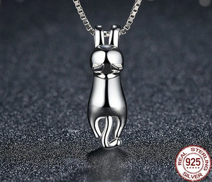925 Sterling Silver Lovely Cat Long Tail Necklace