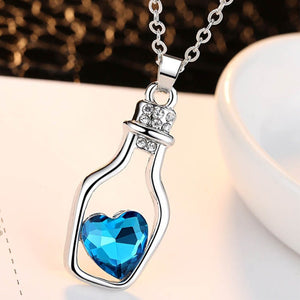 Love Drift Bottles Heart Crystal Pendants Necklace