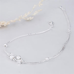 925 Sterling Silver Double Chain Star Ankle Bracelet