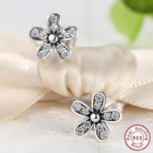 925 Sterling Silver Dazzling Flower Daisy Stud Earrings