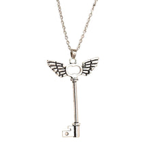 Load image into Gallery viewer, Angel Wings Key Silver Pendant Long Chain Necklace