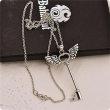 Load image into Gallery viewer, Angel Wings Key Silver Pendant Long Chain Necklace