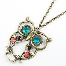 Load image into Gallery viewer, Gold Rhinestone Crystal Cubic Zirconia Owl Necklace