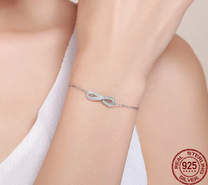 925 Sterling Silver Infinity Love Chain Women Bracelet