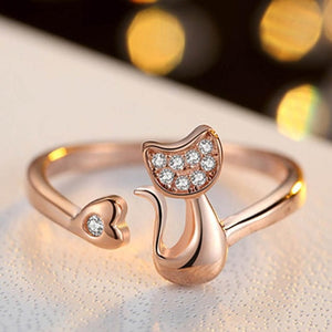 Love Heart Cute Little Cat Shaped Opening Ring