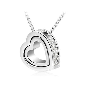 Double Heart Pendant Sweater chain Necklace