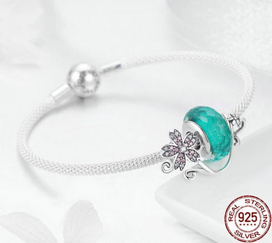 925 Sterling Silver Daisy Flower Green Glass Bracelets