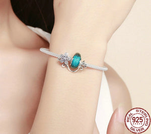 925 Sterling Silver Daisy Flower Green Glass Bracelets