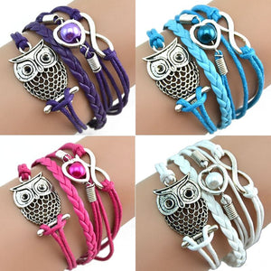 Multilayer Owl Pearl Leather Bracelet