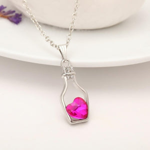 Love Drift Bottles Heart Crystal Pendants Necklace