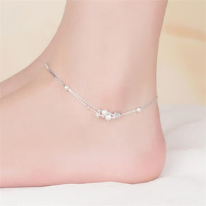 925 Sterling Silver Double Chain Star Ankle Bracelet